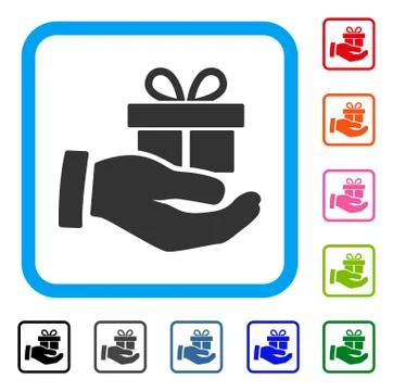 Present Box Give Hand Framed Icon Illustrazione stock