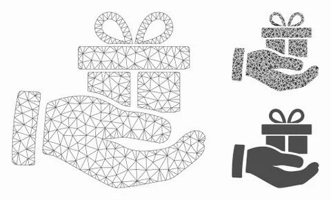 Present Box Give Hand Vector Mesh 2D Model and Triangle Mosaic Icon イラスト素材