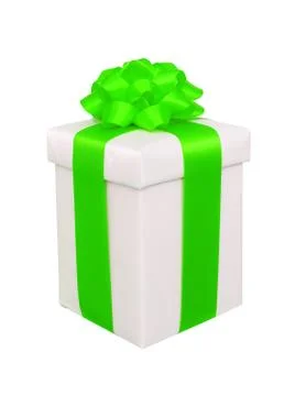 Present box with green bow isolated on white イラスト素材
