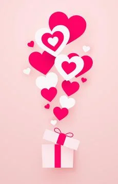 Present box with hearts. Simple paper style. Happy Valentines day. Ilustración de archivo