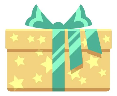 Present box icon. Celebration gift wrapped in star pattern paper. Side view Stock Illustration