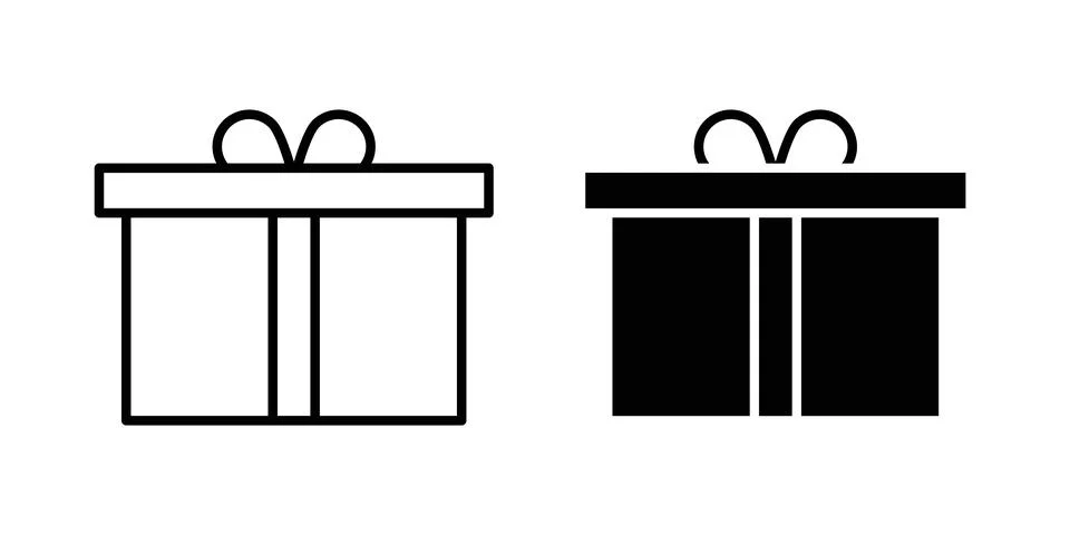 Present box icon solid, line, and editable vector set. Illustrazione stock