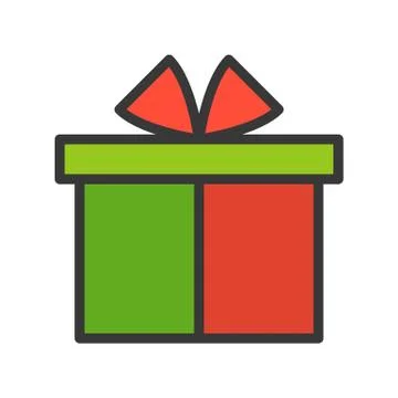 Present box, Merry Christmas theme set, filled outline editable stroke pixel  Stock Illustration