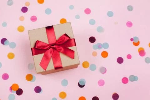 Present box with red bow Stock Photos