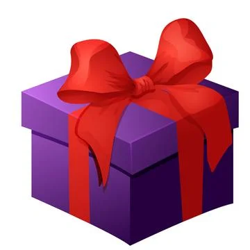 Present box with red bow, ribbon cute gift with wrapped paper, surprise in Stock Illustration