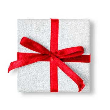 Present box with ribbon isolated on white background. Stock Photos