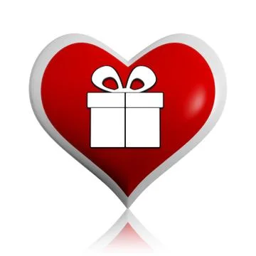 Present box symbol in red heart banner Stock Illustration