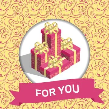 Present box on textured background. Gift card. Stock Illustration