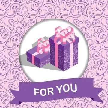 Present box on textured background. Gift card. Stock Illustration