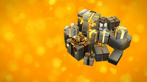 Present boxes for black friday sell-out on orange backdrop Stock Illustration