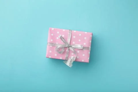 Present boxes on blue background greeting card holidays concept. Happy Mother Stock Photos