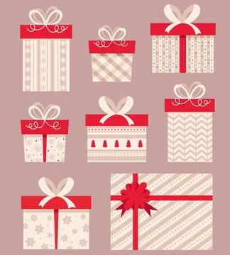Present boxes collection. Christmas gifts. Vector illustration. Stock Illustration
