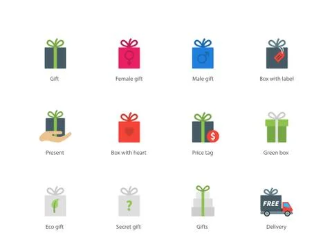 Present boxes color icons on white background Stock Illustration