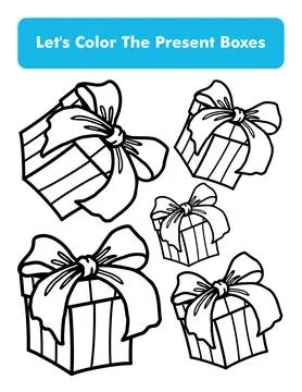 Present Boxes Coloring Book Page In Letter Page Size Children Coloring Work.. Stock Illustration
