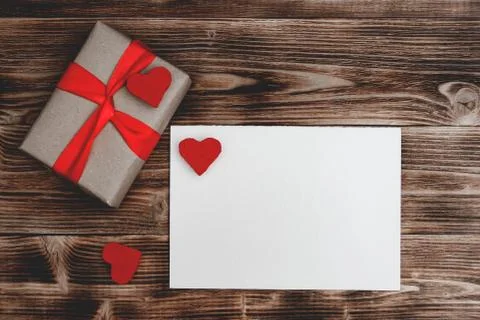Present boxes with red hearts and place for your text Foto stock