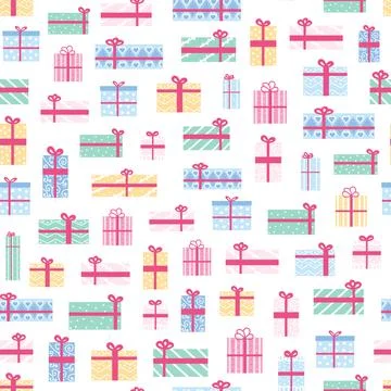 Present boxes seamless pattern for birthday party or christmas on white Stock Illustration