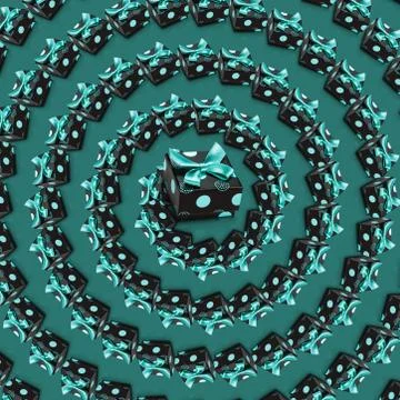 Present boxes spiral green pattern. Wrapped gifts with bows and ribbons. Stock Photos