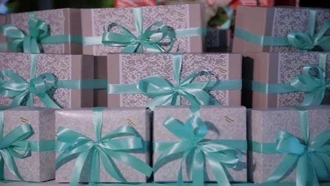 Present Boxes on a Table wedding Stock Footage 72383986
