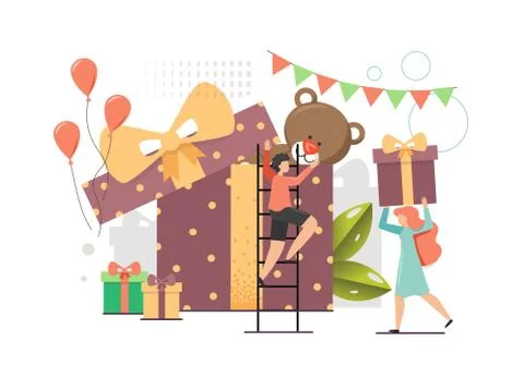 Present concept vector flat style design illustration Stock Illustration