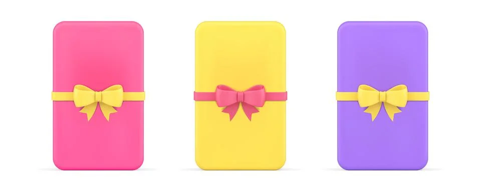 Present container slim package with bow ribbon smartphone enclosed box 3d i.. Stock Illustration