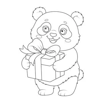 Present cute bear celebration surprise vector page gift box panda coloring .. イラスト素材