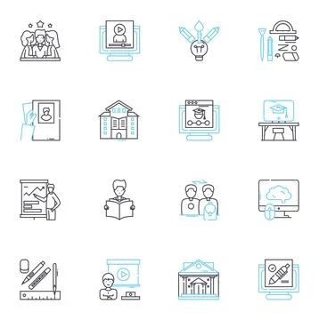 Present-day teaching linear icons set. Technology, Assessment, Differentiation Illustrazione stock