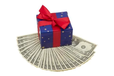 Present with dollar notes Stock Photos