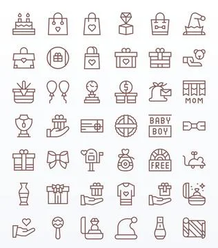 Present featuring 42 High Resolution Vector Icons in Regular Line Design Stock Illustration