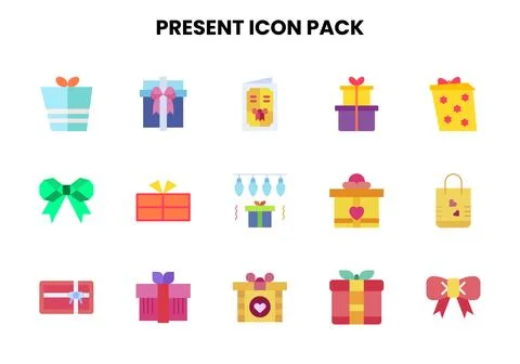 Present Flat Bundle Icons Pack Stock Illustration