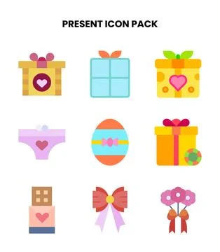 Present Flat Vector Icons Pack Stock Illustration