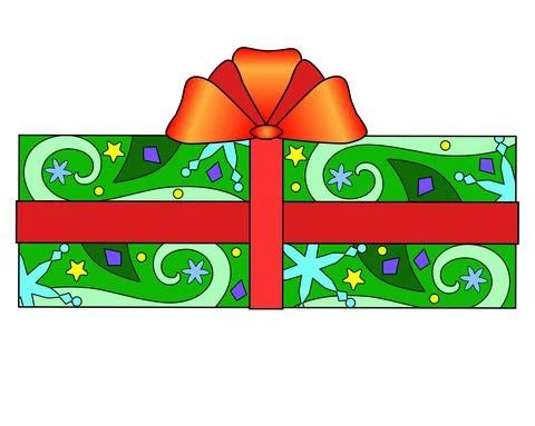 Present. Gift box with bow - vector linear color illustration of New Year Illustrazione stock