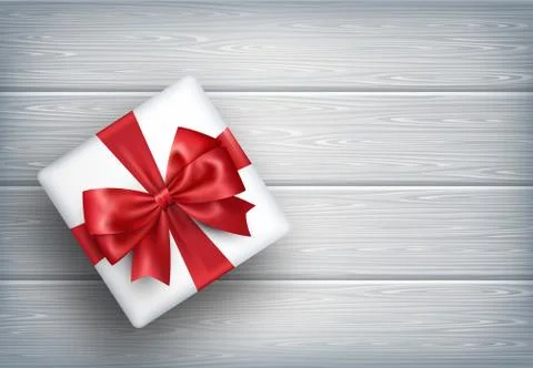 Present Gift Box with Bow on Wooden Stock-Illustration