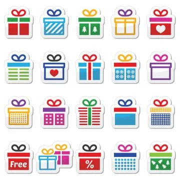 Present, gift box colorful vector icons set Stock Illustration