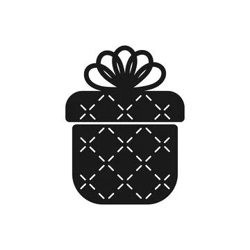 Present, gift box icon. Flat design. Black fill, decorative diagonal design, bow Stock Illustration