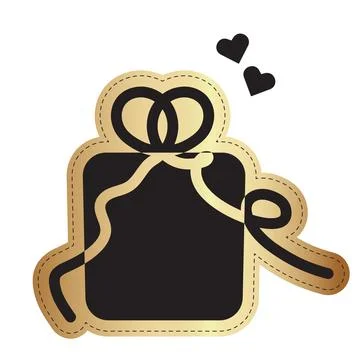 Present Gift Box Icon Illustration with Hearts in Black and Gold イラスト素材