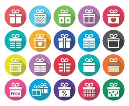 Present, gift box vector flat design icons set Illustrazione stock