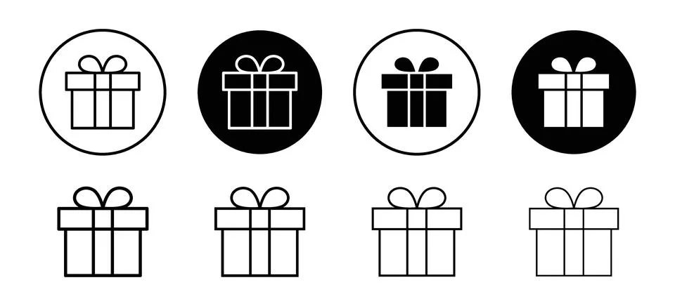 Present gift box vector icon set collection. Present gift box Outline flat .. Stock Illustration