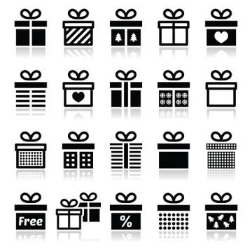 Present, gift box vector icons set Stock Illustration