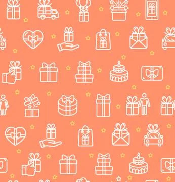 Present Gift Signs Seamless Pattern Background. Vector イラスト素材