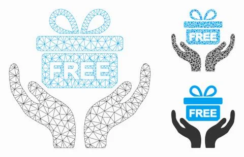 Present Give Hands Vector Mesh Wire Frame Model and Triangle Mosaic Icon Stock Illustration