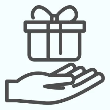 Present giving line icon. A present on a hand vector illustration isolated on Stock Illustration