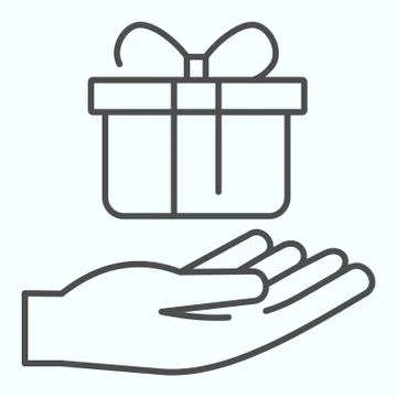 Present giving thin line icon. A present on a hand vector illustration isolated イラスト素材