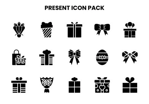 Present Glyph Bundle Icons Pack Stock Illustration