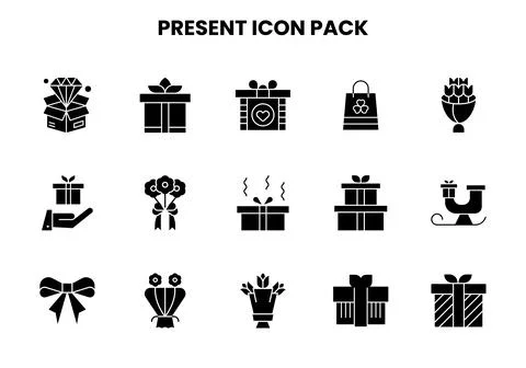 Present Glyph Icons Pack Illustrazione stock