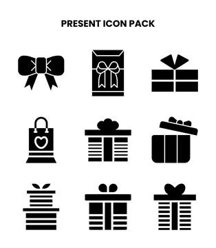 Present Glyph Set Icons Pack Illustrazione stock