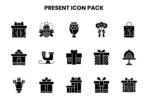 Present Glyph Set Icons Pack Illustrazione stock