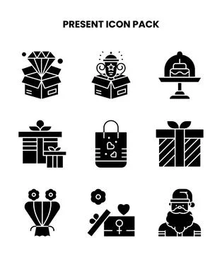 Present Glyph Vector Icons Pack Stock Illustration