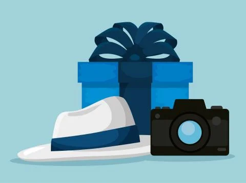 Present with hat and camera to fathers day Illustrazione stock
