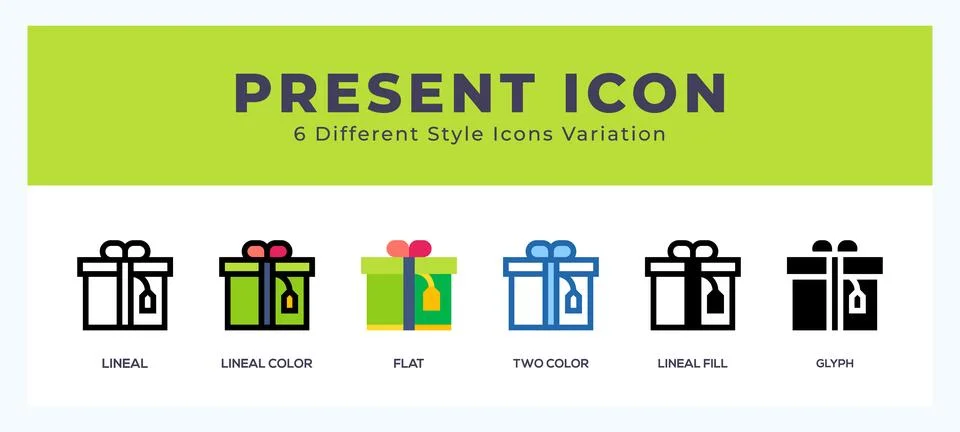 Present icon in filled. thin line. outline stroke and flat style. Stock Illustration
