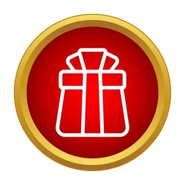 Present icon with ribbon in red circle with gold border Stock Illustration